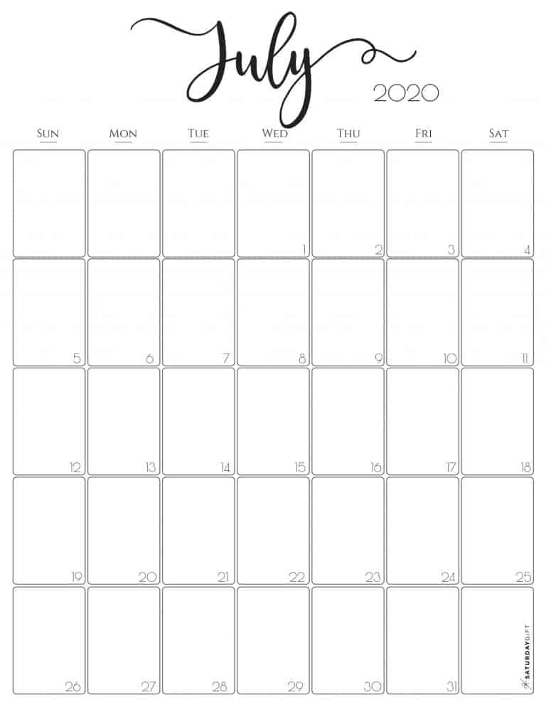 Cute (& Free!) Printable July 2020 Calendar | SaturdayGift