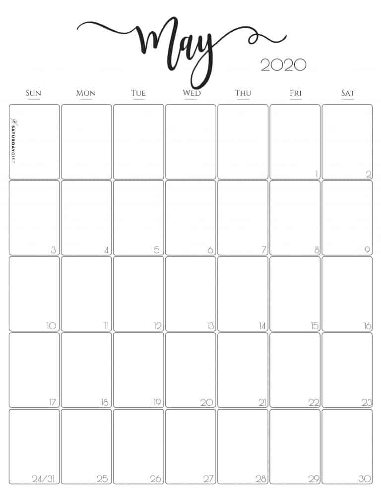 Cute (&amp; Free!) Printable May 2020 Calendar | SaturdayGift
