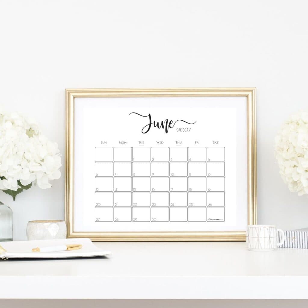 Elegant horizontal monthly calendar 2027 by SaturdayGift
