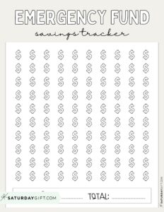 25 Cute &amp; Free Emergency Fund Tracker Printable Templates | SaturdayGift