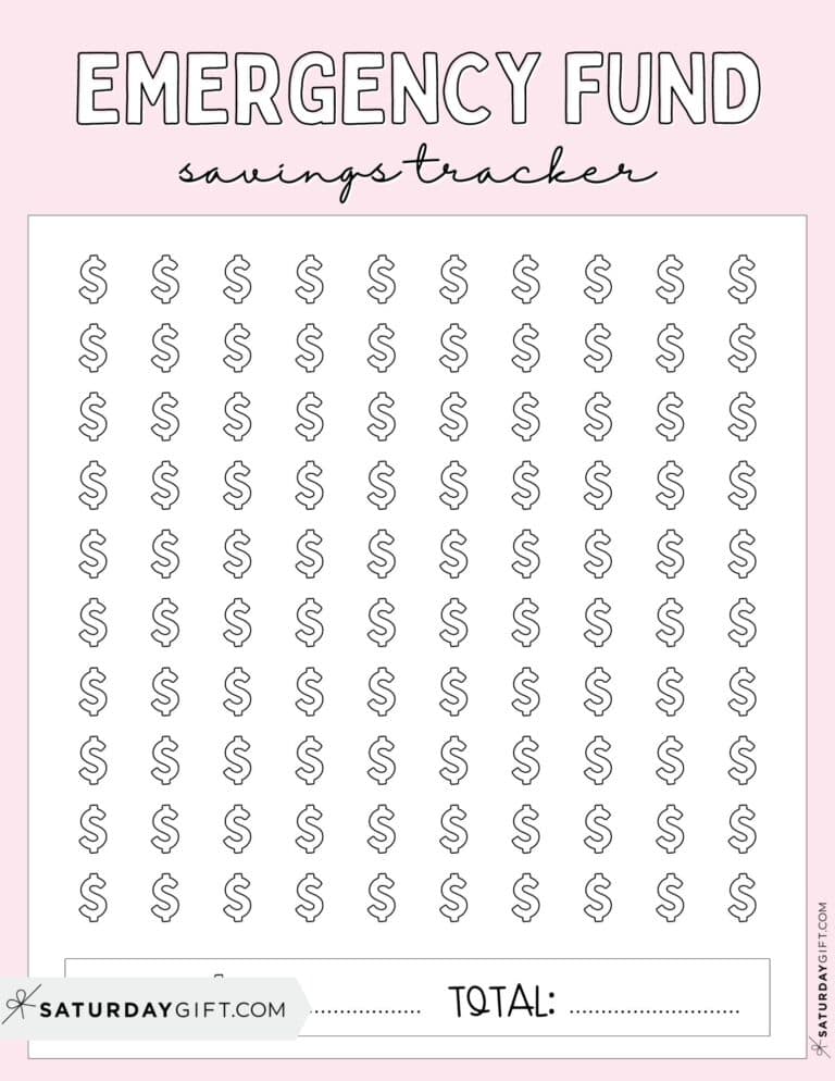 25 Cute & Free Emergency Fund Tracker Printable Templates | SaturdayGift