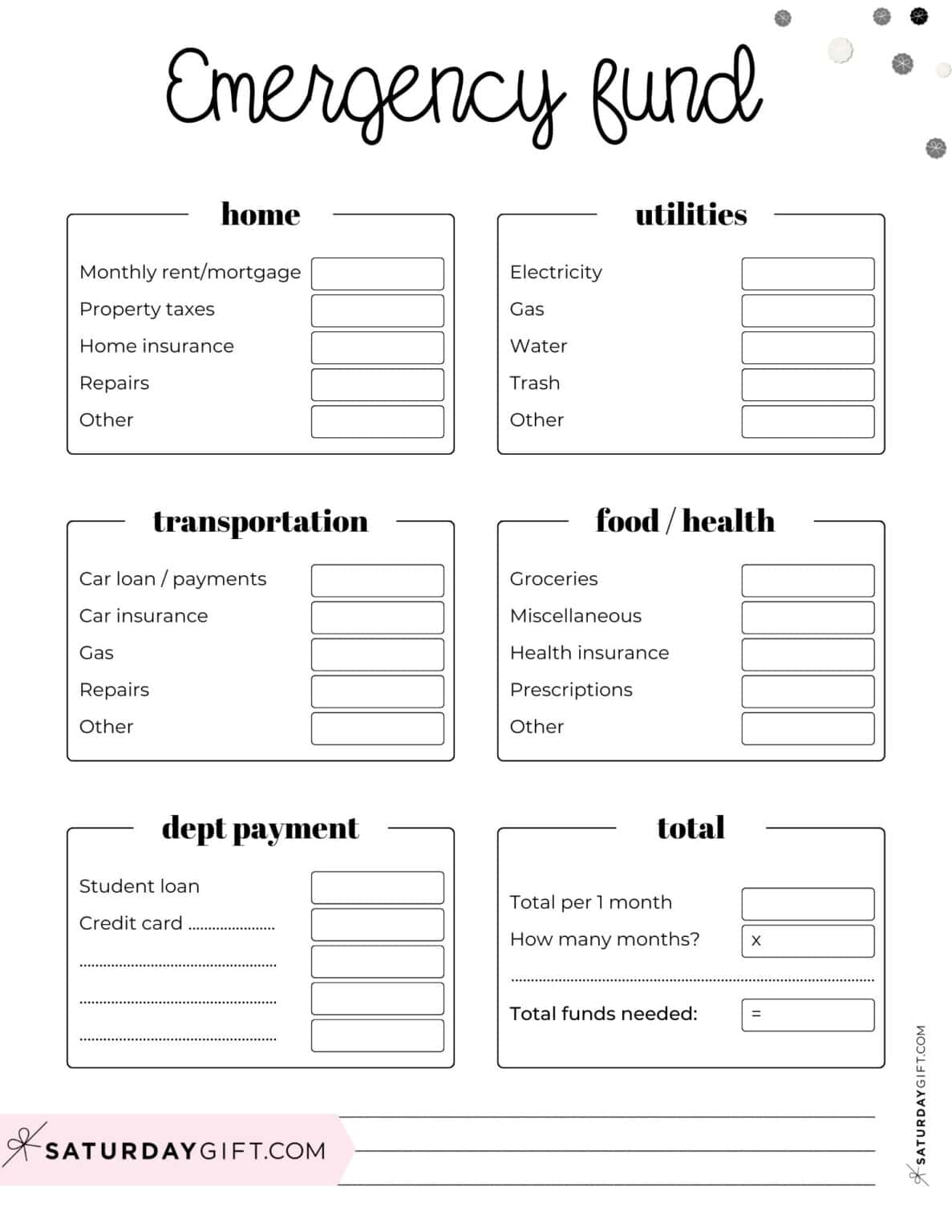 25 Cute &amp; Free Emergency Fund Tracker Printable Templates | SaturdayGift