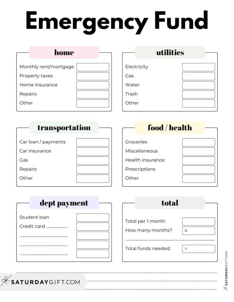 25 Cute &amp; Free Emergency Fund Tracker Printable Templates | SaturdayGift