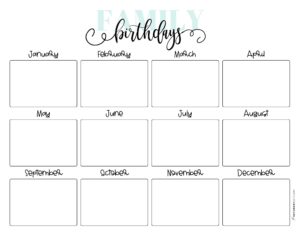 20 Cute & Free Printable Birthday Calendar Templates | SaturdayGift