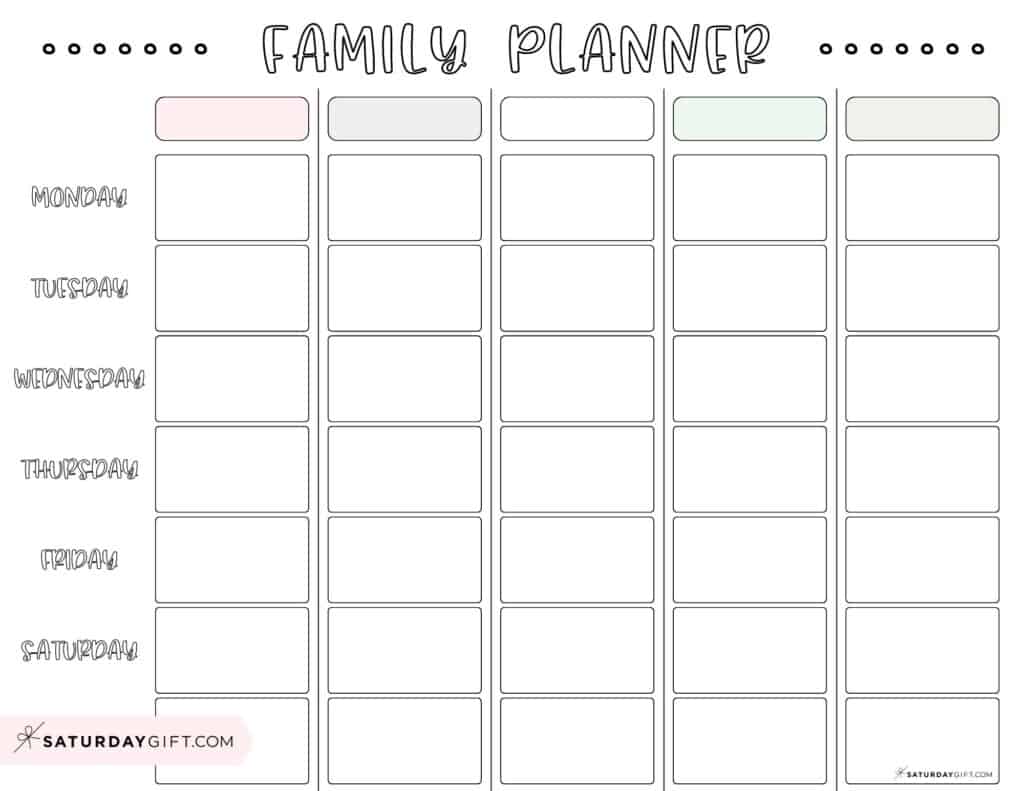 Family calendar weekly planner - free printable family planner horizontal