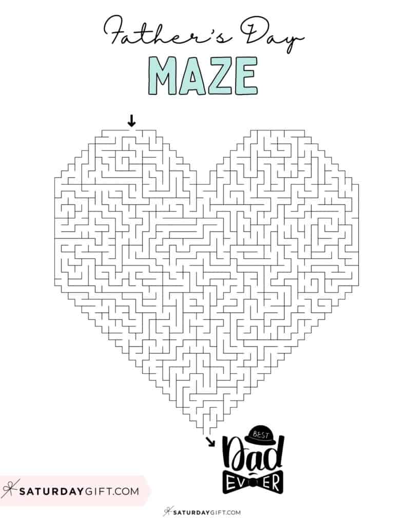 Father's Day maze printable - heart challenging