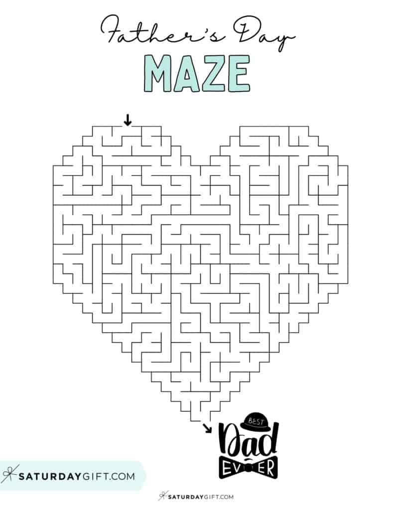 Father's Day maze printable - heart easy