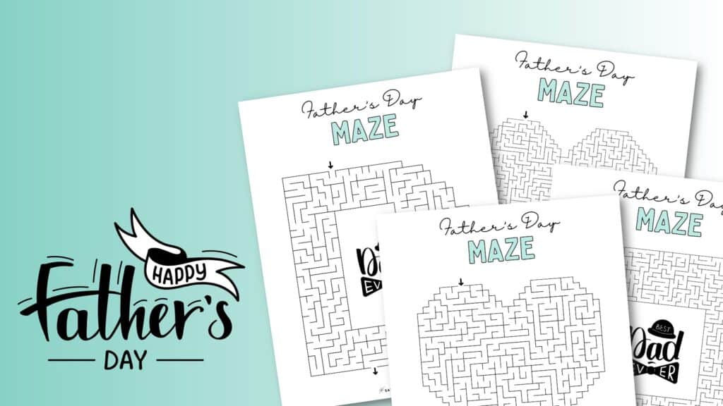 Father's Day maze puzzles - cute & free printable puzzle sheets by SaturdayGift
