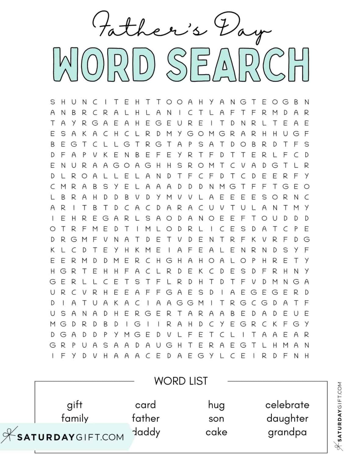 Father's Day Word Search - Cute & Free Printables | SaturdayGift