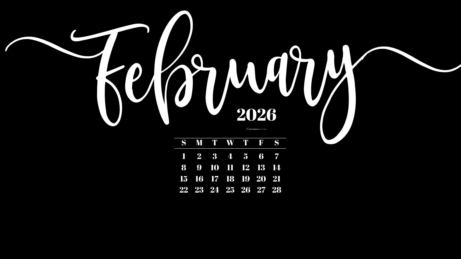 February 2026 Desktop Background Wallpaper - Black | SaturdayGift