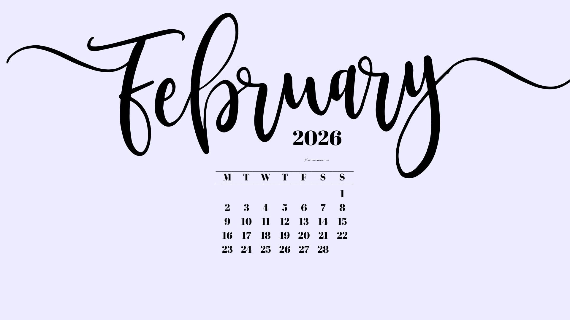 February 2026 Desktop Background Wallpaper - Lilac | SaturdayGift