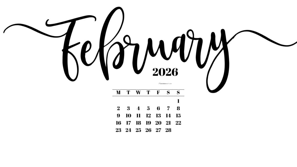 February 2026 Desktop Background Wallpaper - White | SaturdayGift