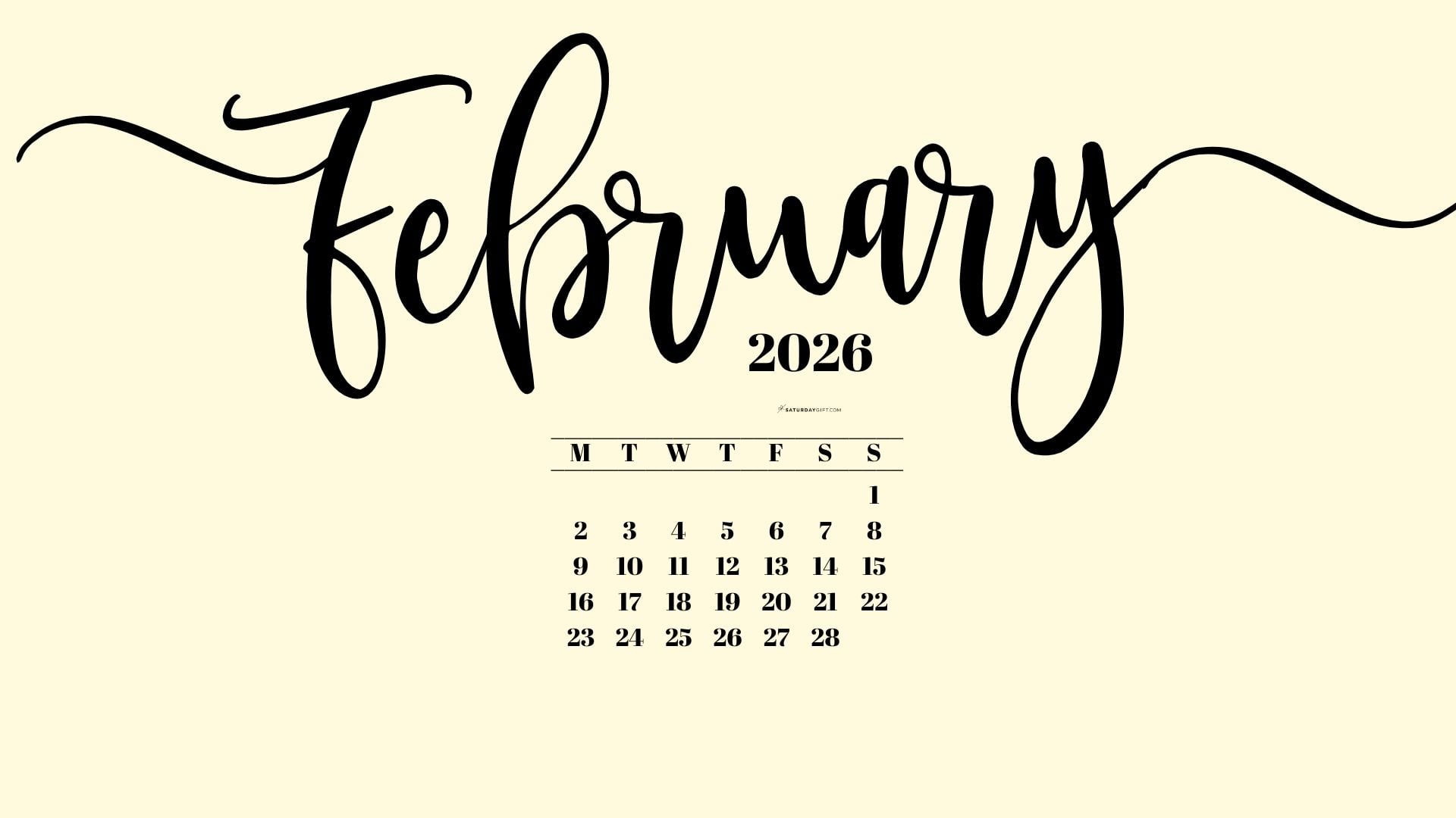 February 2026 Desktop Background Wallpaper - Yellow | SaturdayGift