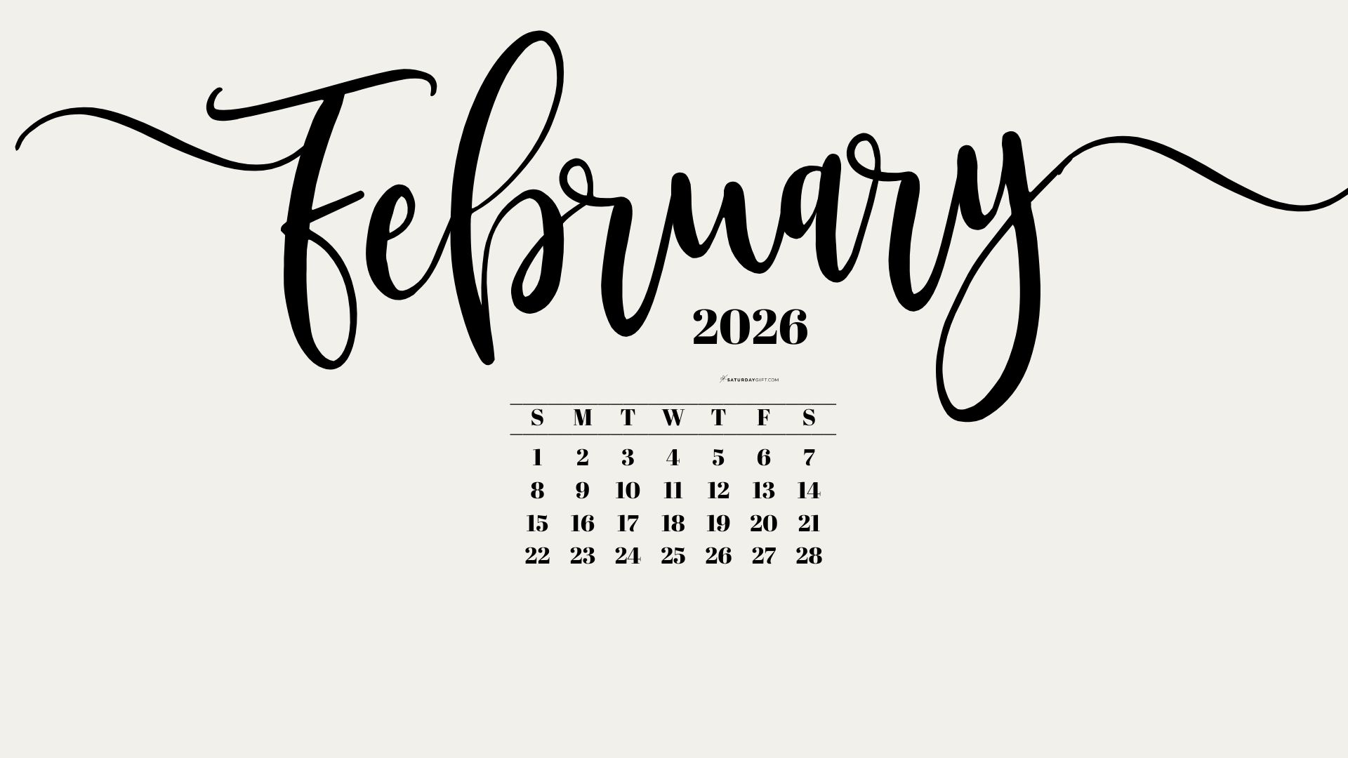 February 2026 Desktop Wallpaper Background - Beige | SaturdayGift