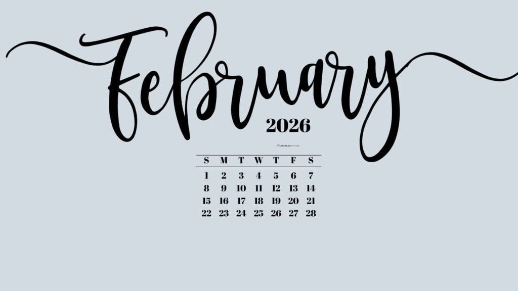 February 2026 Desktop Wallpaper Background - Grey | SaturdayGift