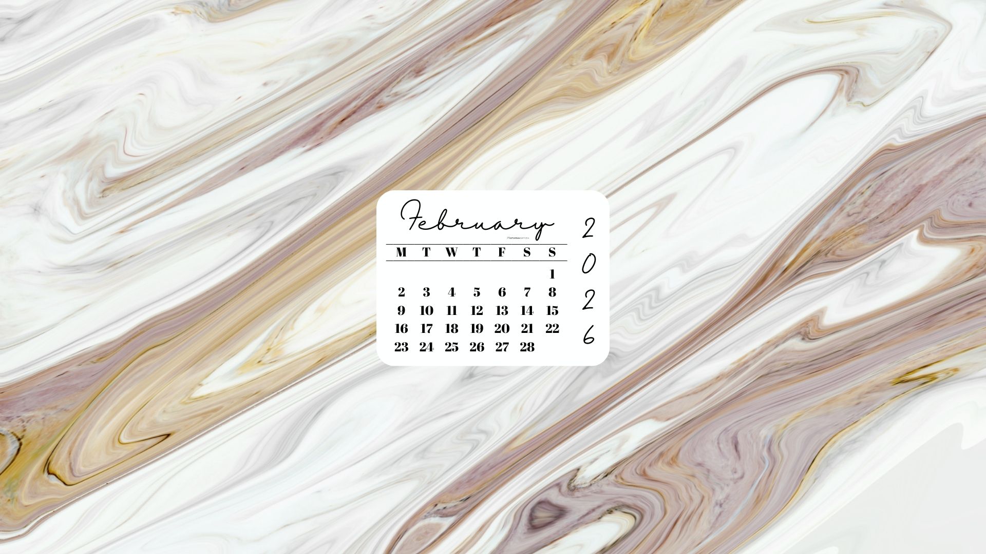 February 2026 Desktop Wallpaper Background - Marble | SaturdayGift