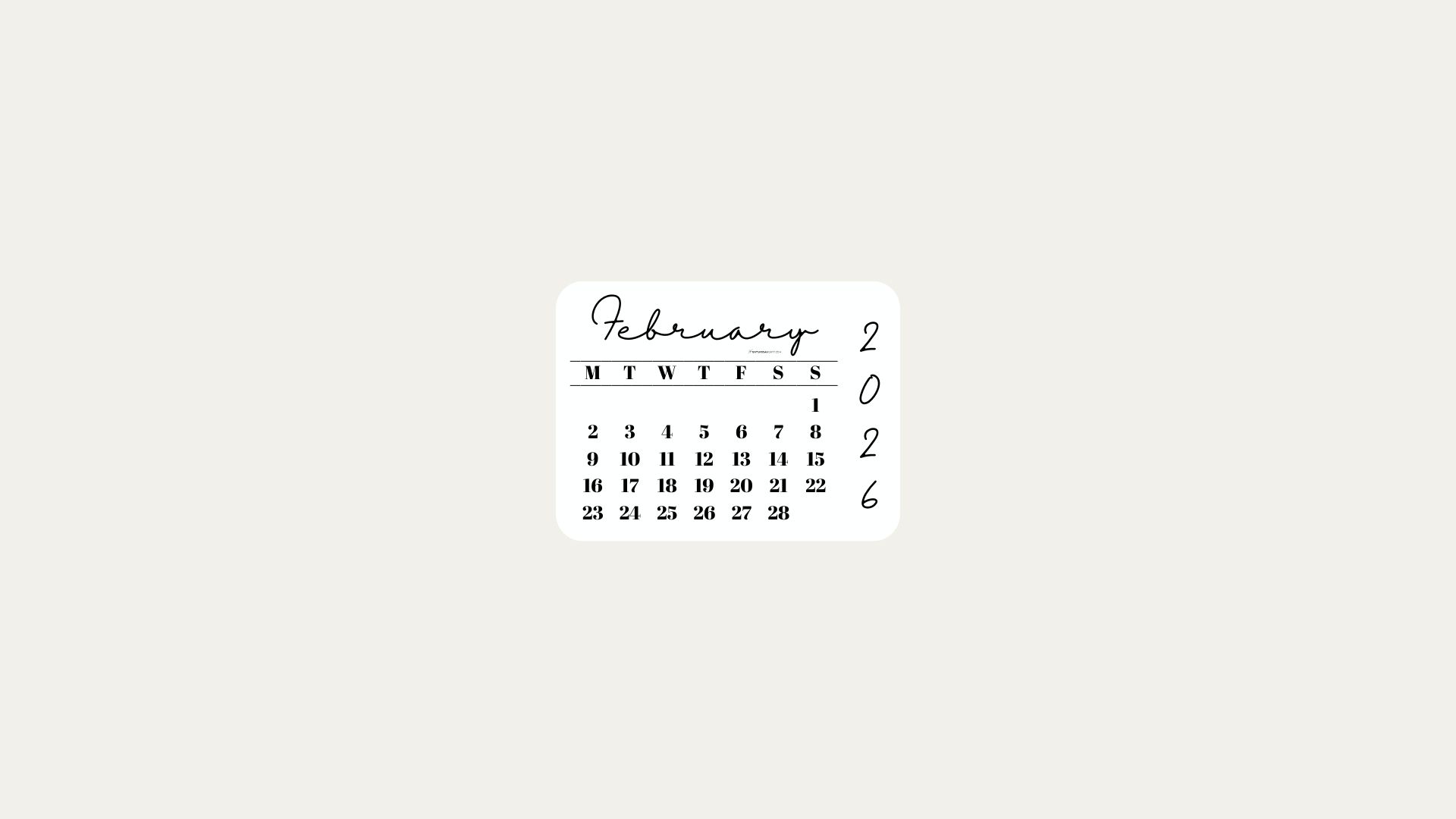 February 2026 Desktop Wallpaper Background - Minimal Beige | SaturdayGift