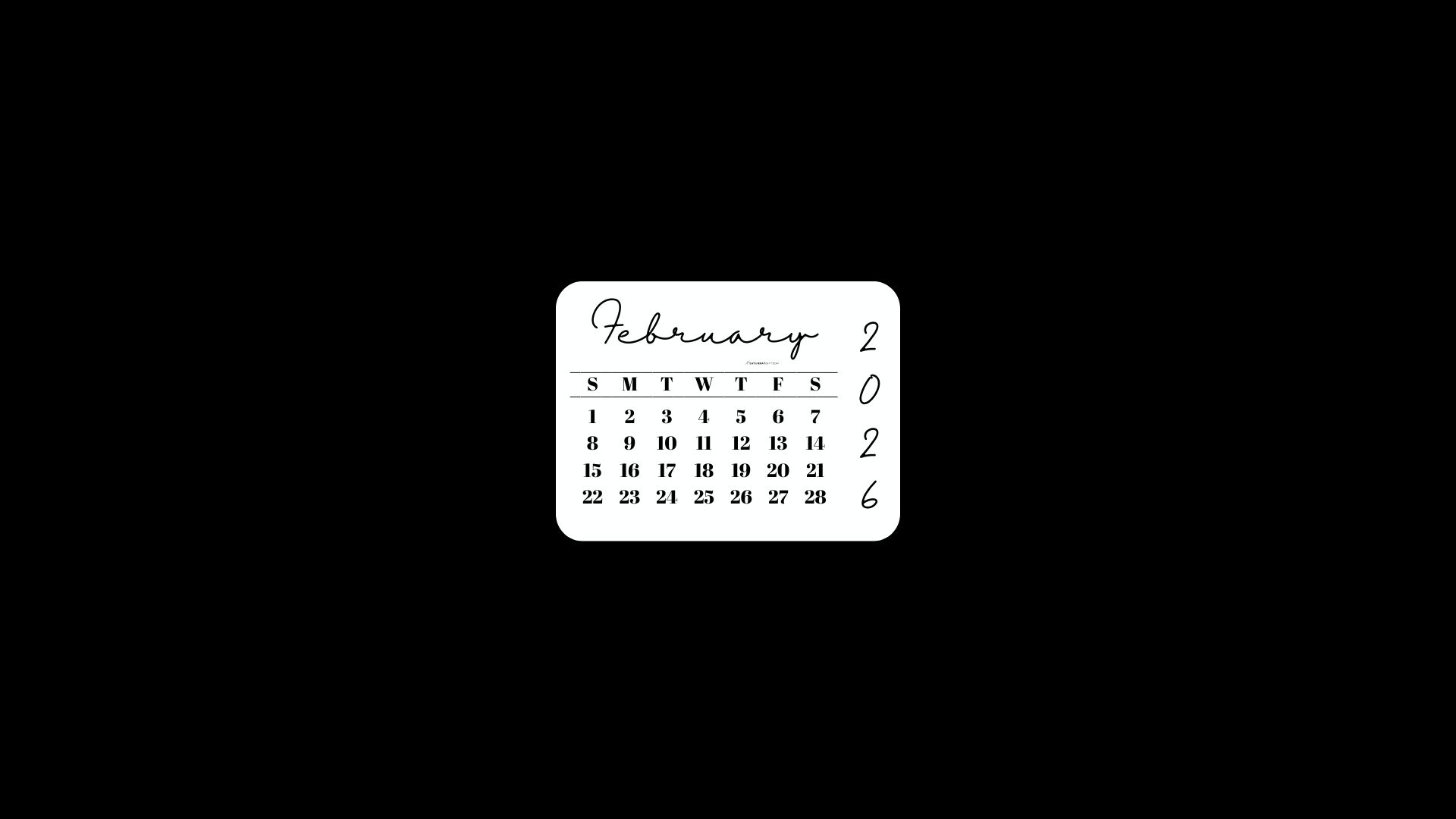 February 2026 Desktop Wallpaper Background - Minimal Black | SaturdayGift