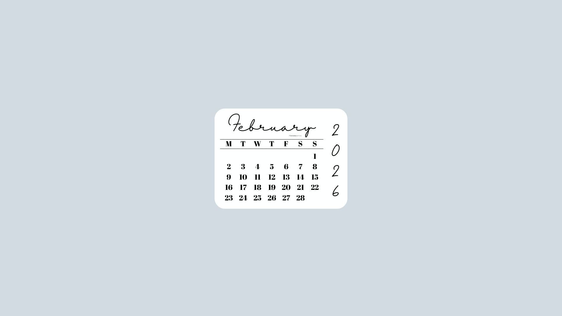 February 2026 Desktop Wallpaper Background - Minimal Grey | SaturdayGift
