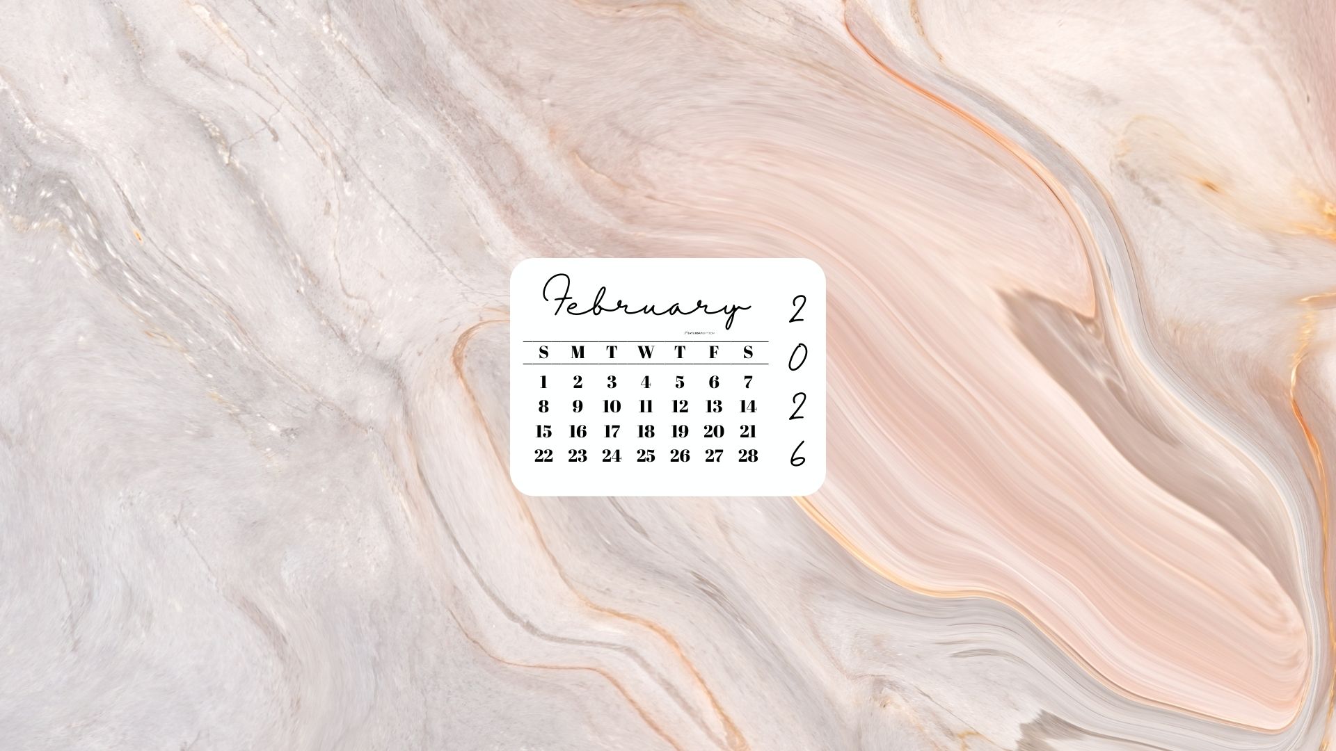 February 2026 Desktop Wallpaper Background - Peach Marble | SaturdayGift