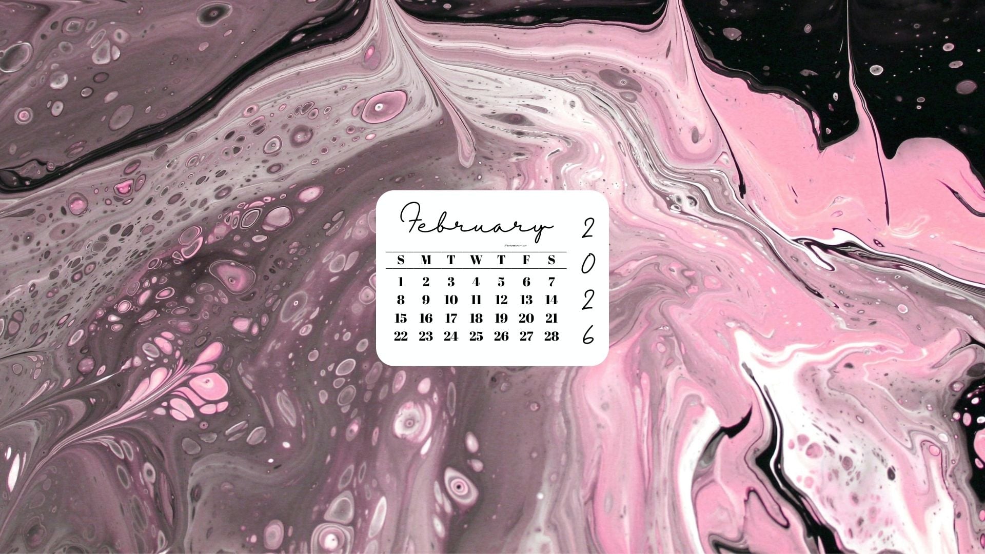 February 2026 Desktop Wallpaper Background - Pink & Black | SaturdayGift