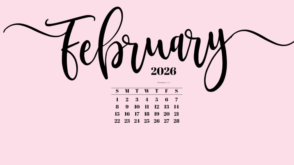 February 2026 Desktop Wallpaper Background - Pink | SaturdayGift