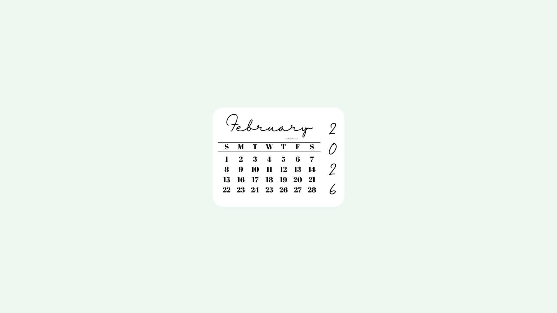 February 2026 Desktop Wallpaper Background - Simple Green | SaturdayGift