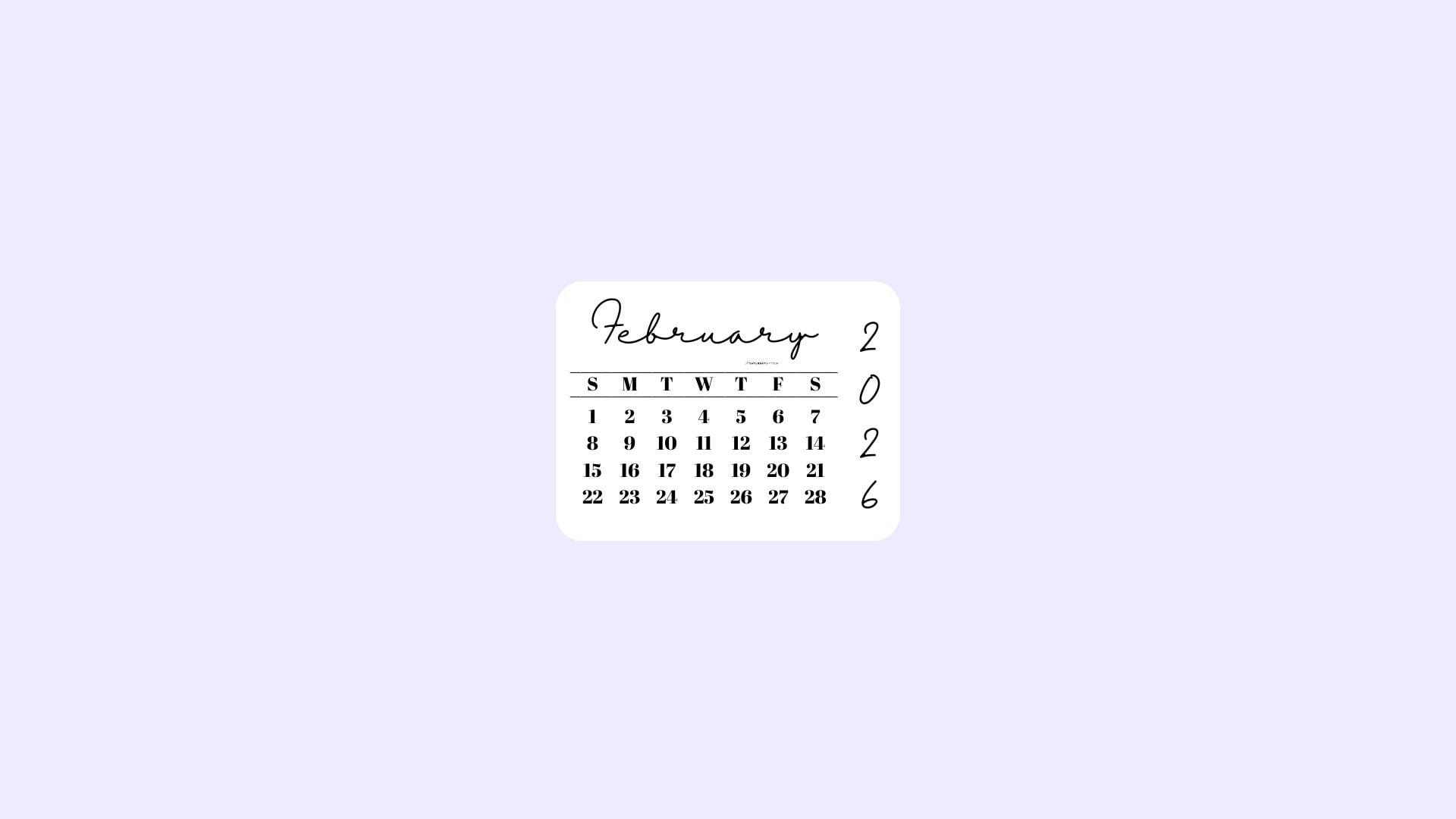 February 2026 Desktop Wallpaper Background - Simple Lilac | SaturdayGift