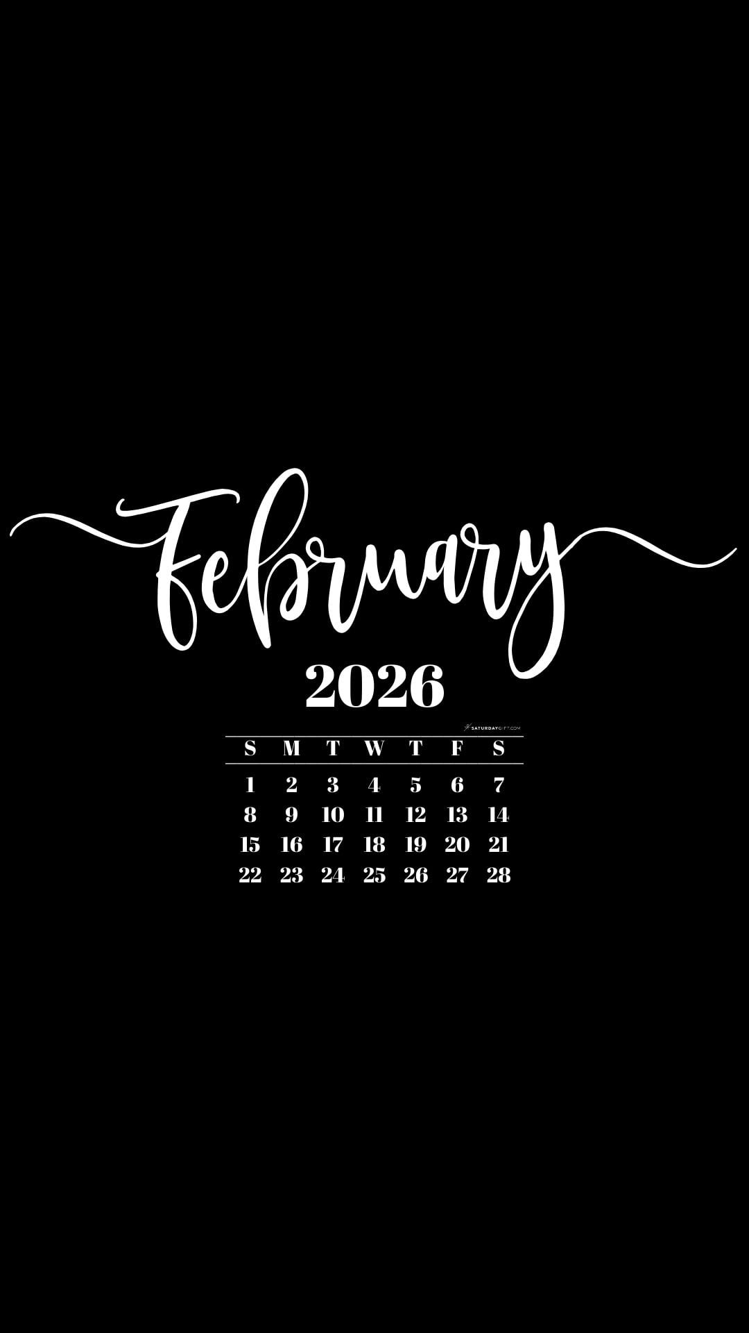 February 2026 Phone Background Wallpaper - Black | SaturdayGift