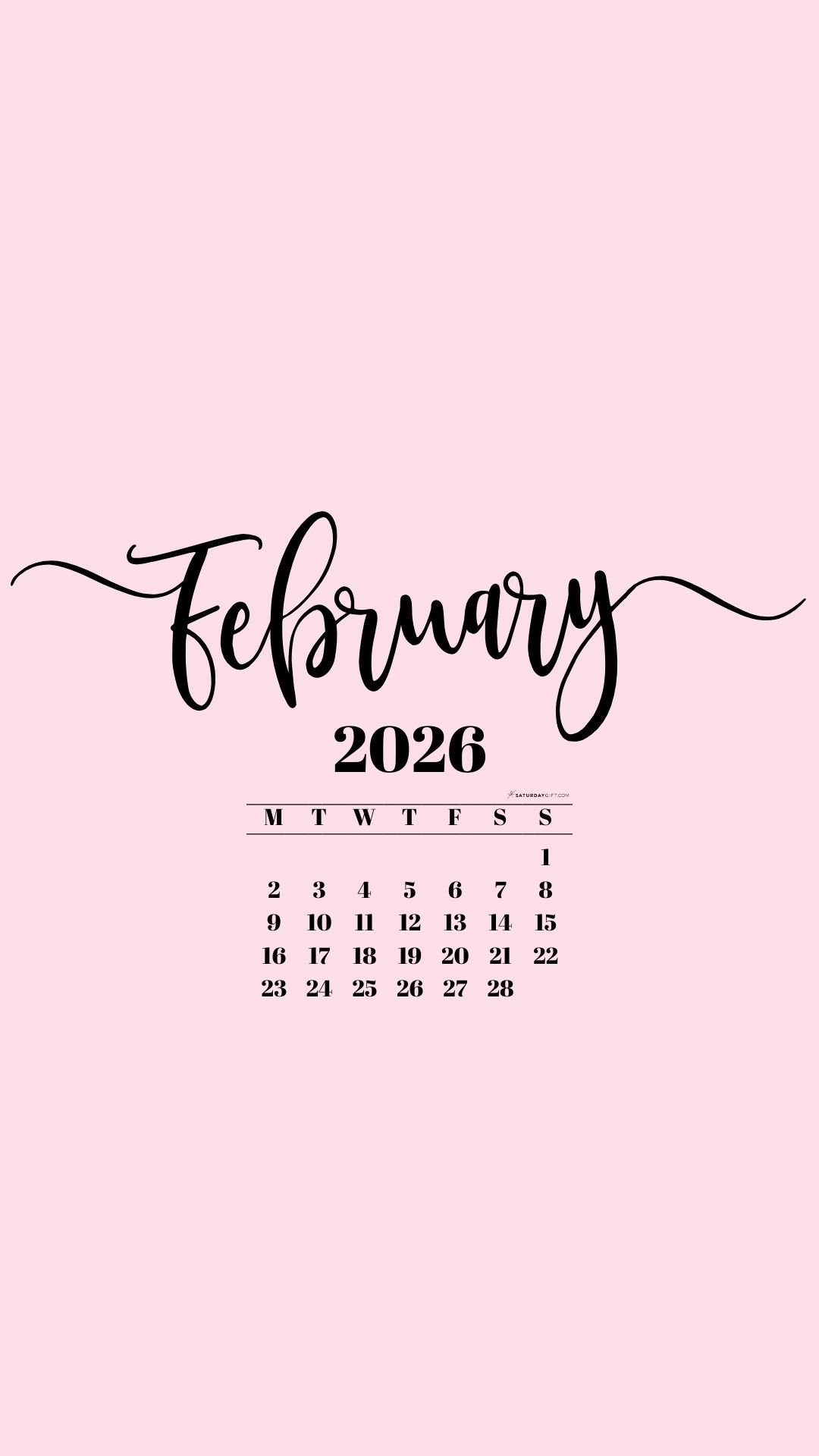 February 2026 Phone Background Wallpaper - Pink | SaturdayGift