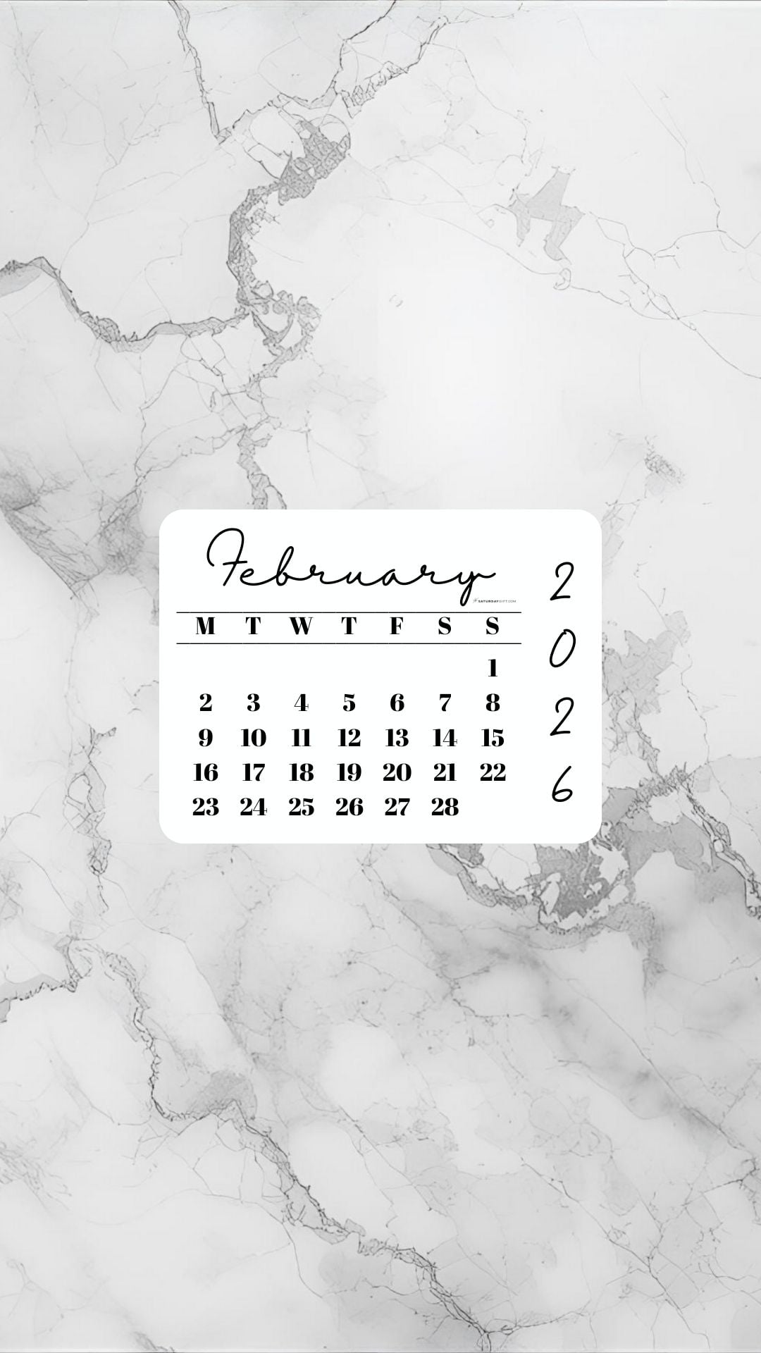 February 2026 Phone Wallpaper Background - Light Grey | SaturdayGift