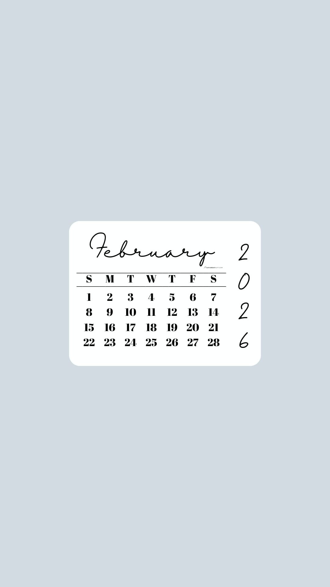 February 2026 Phone Wallpaper Background - Minimal Grey | SaturdayGift