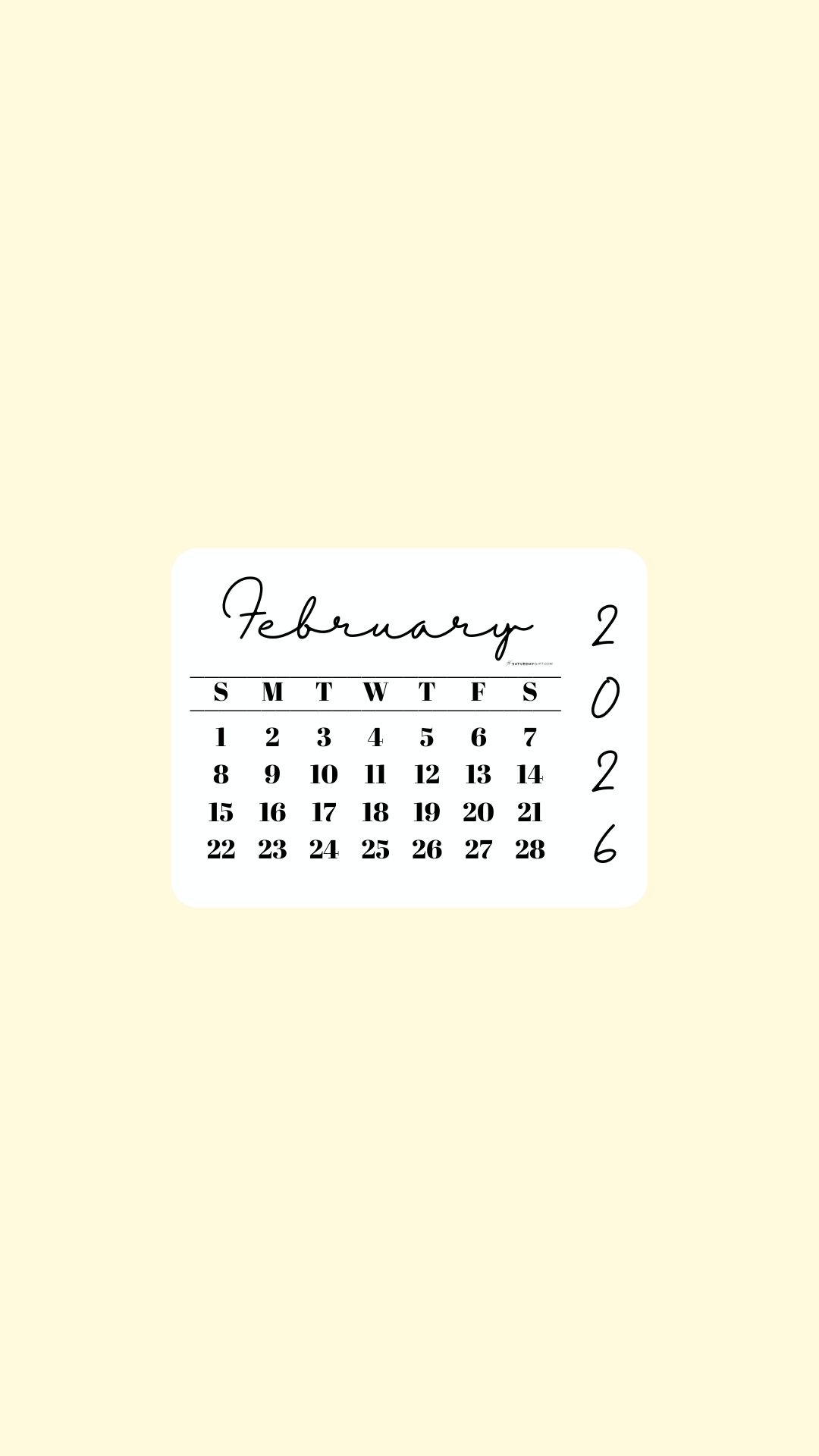 February 2026 Phone Wallpaper Background - Minimal Yellow | SaturdayGift