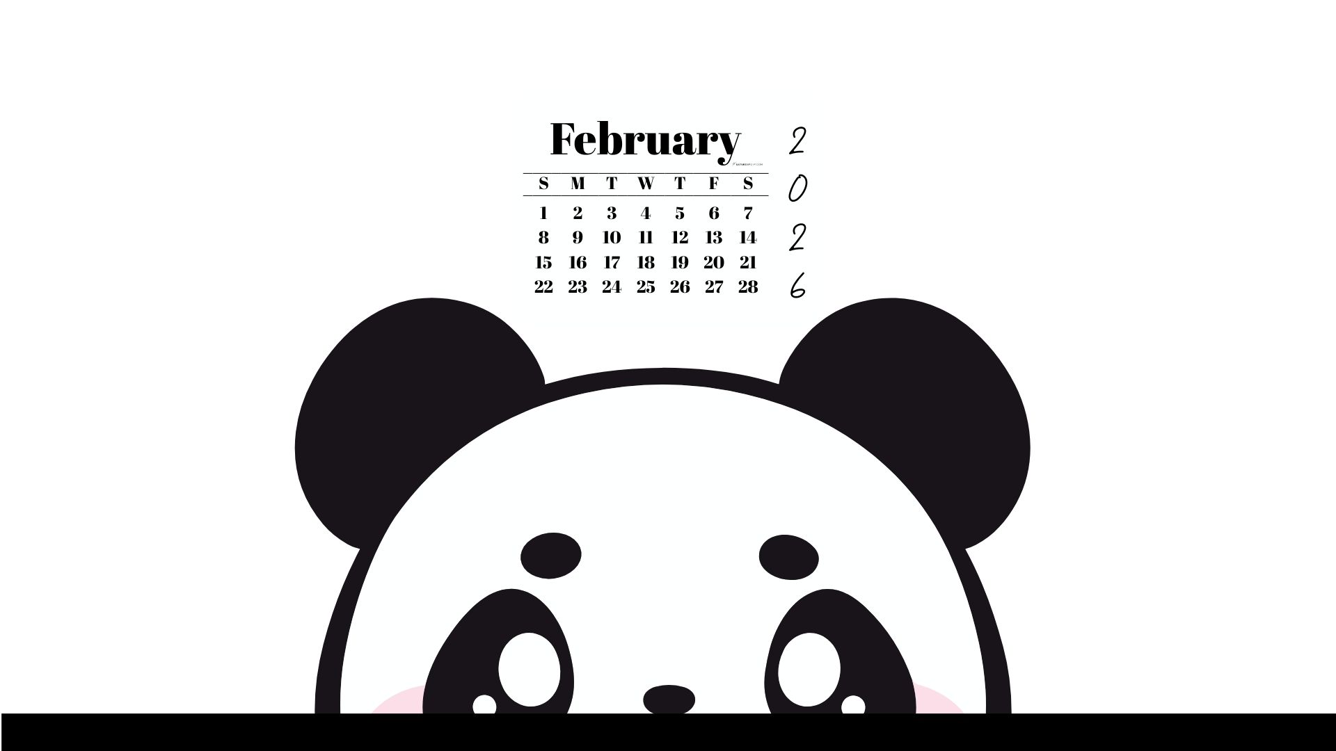 February 2026 Wallpaper for Desktop - Shy Panda | SaturdayGift