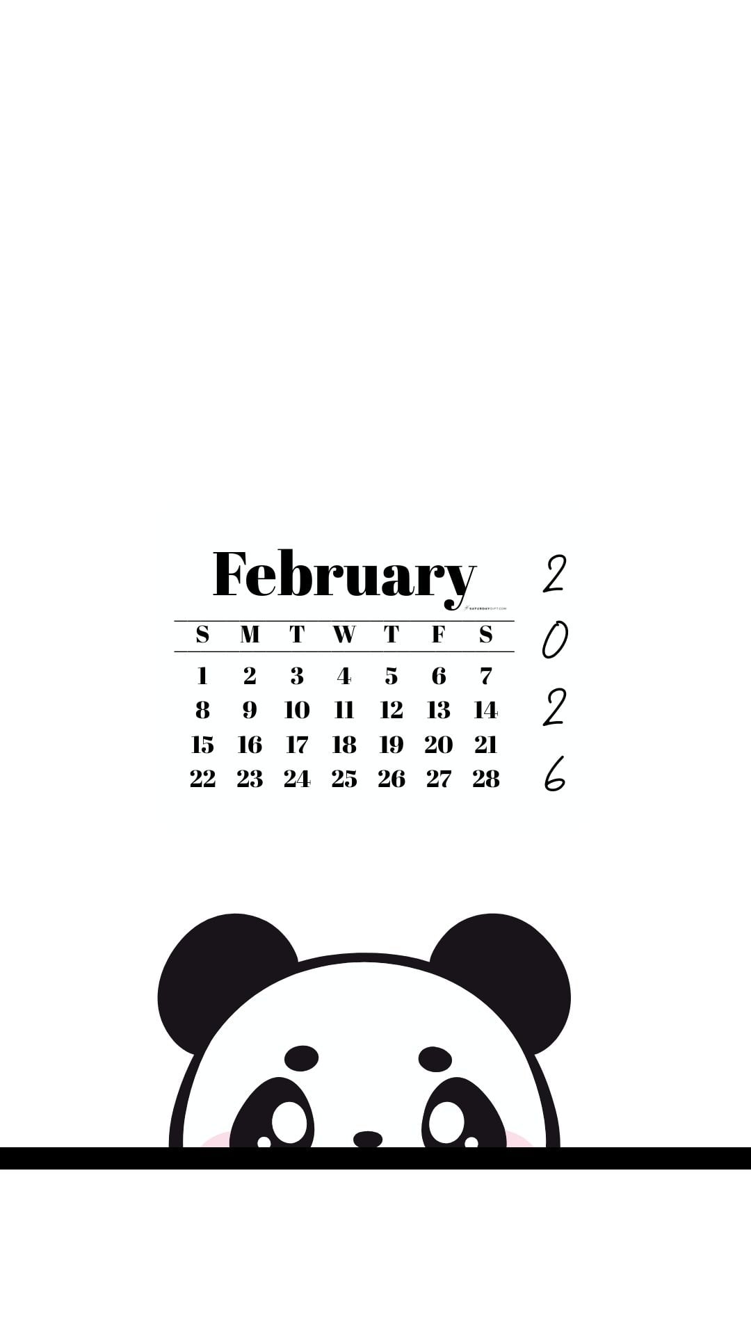 February 2026 Wallpaper for Phone - Shy Panda | SaturdayGift
