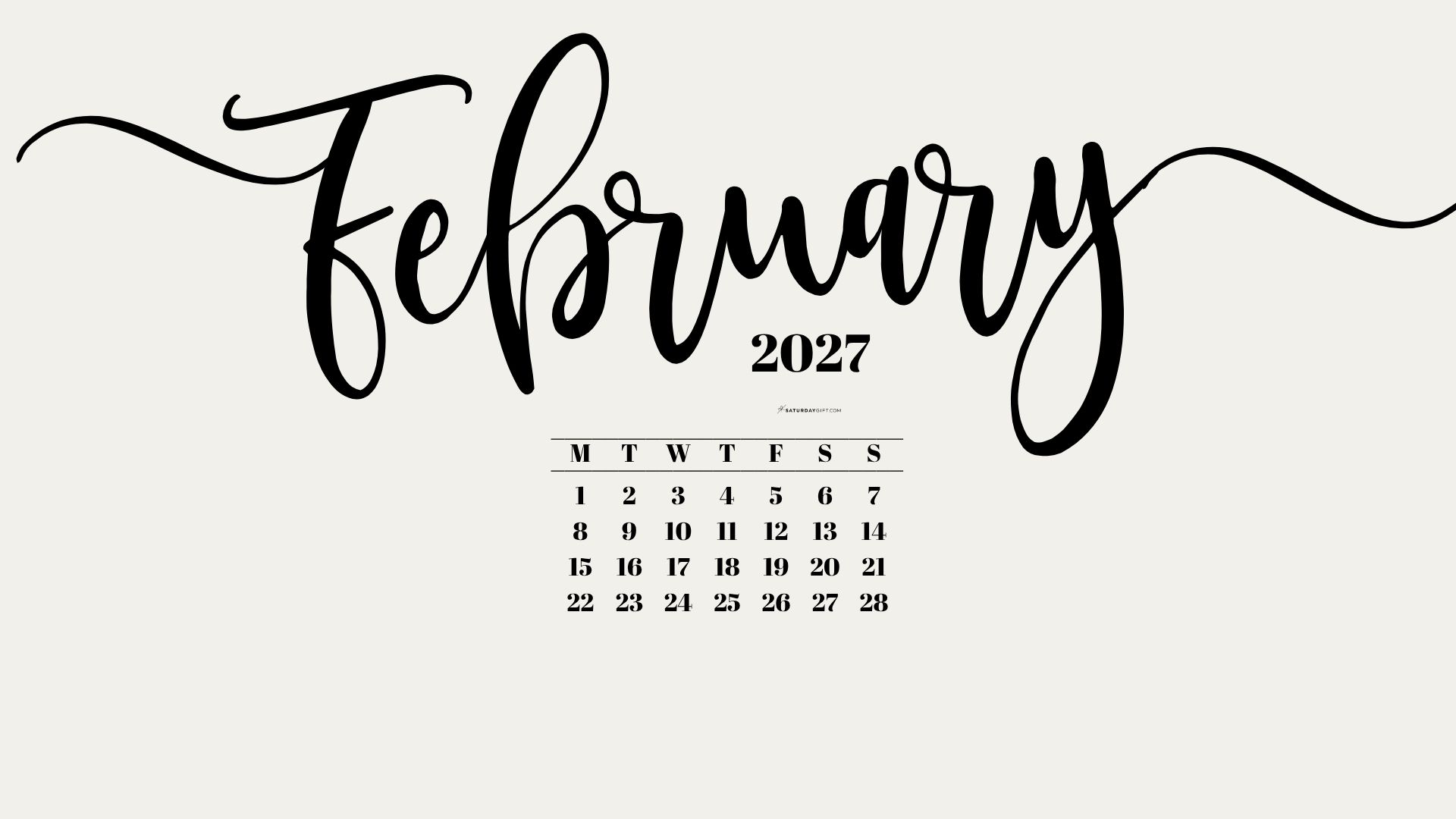 February 2027 Desktop Background Wallpaper - Beige | SaturdayGift