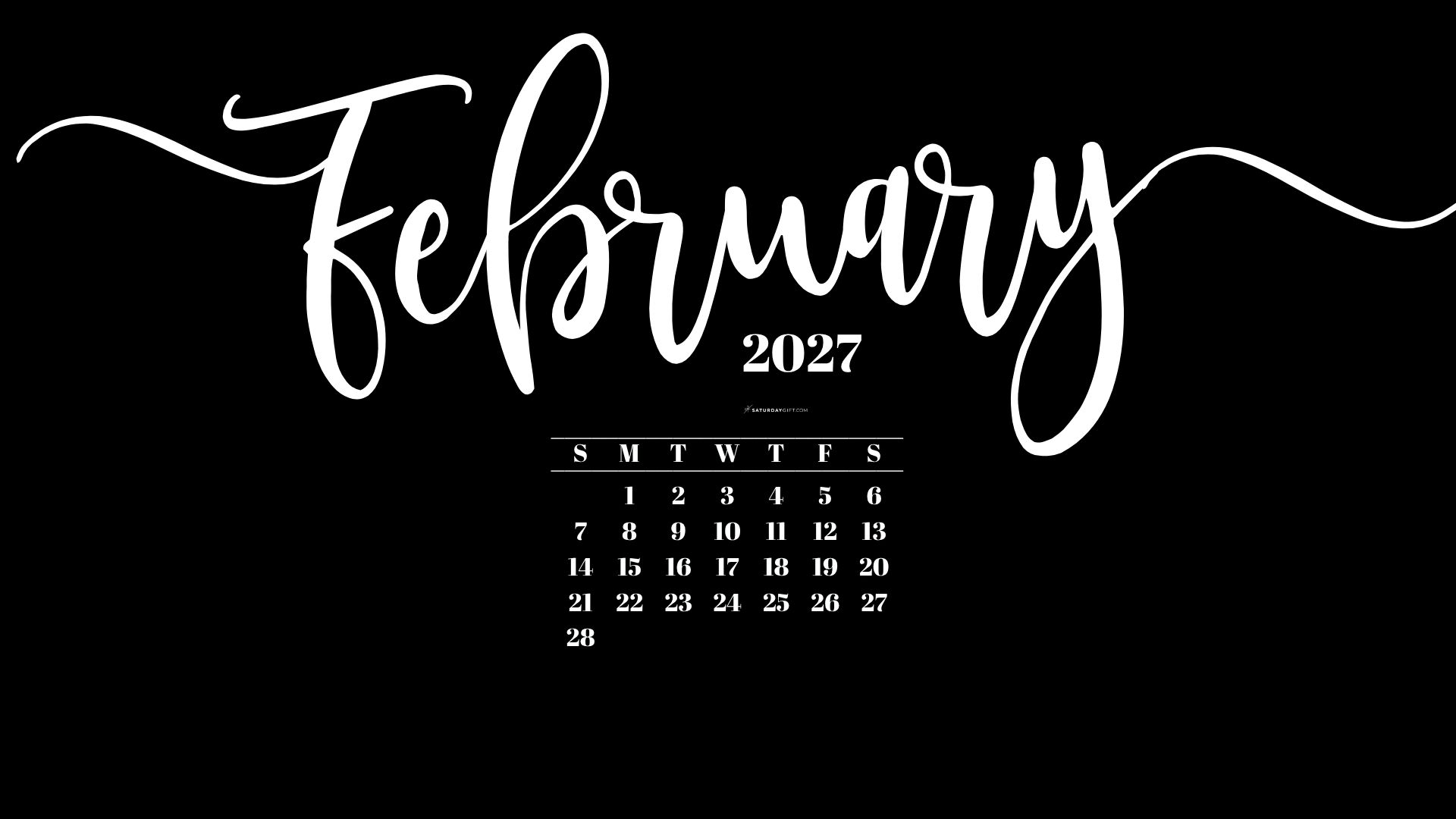 February 2027 Desktop Background Wallpaper - Black | SaturdayGift