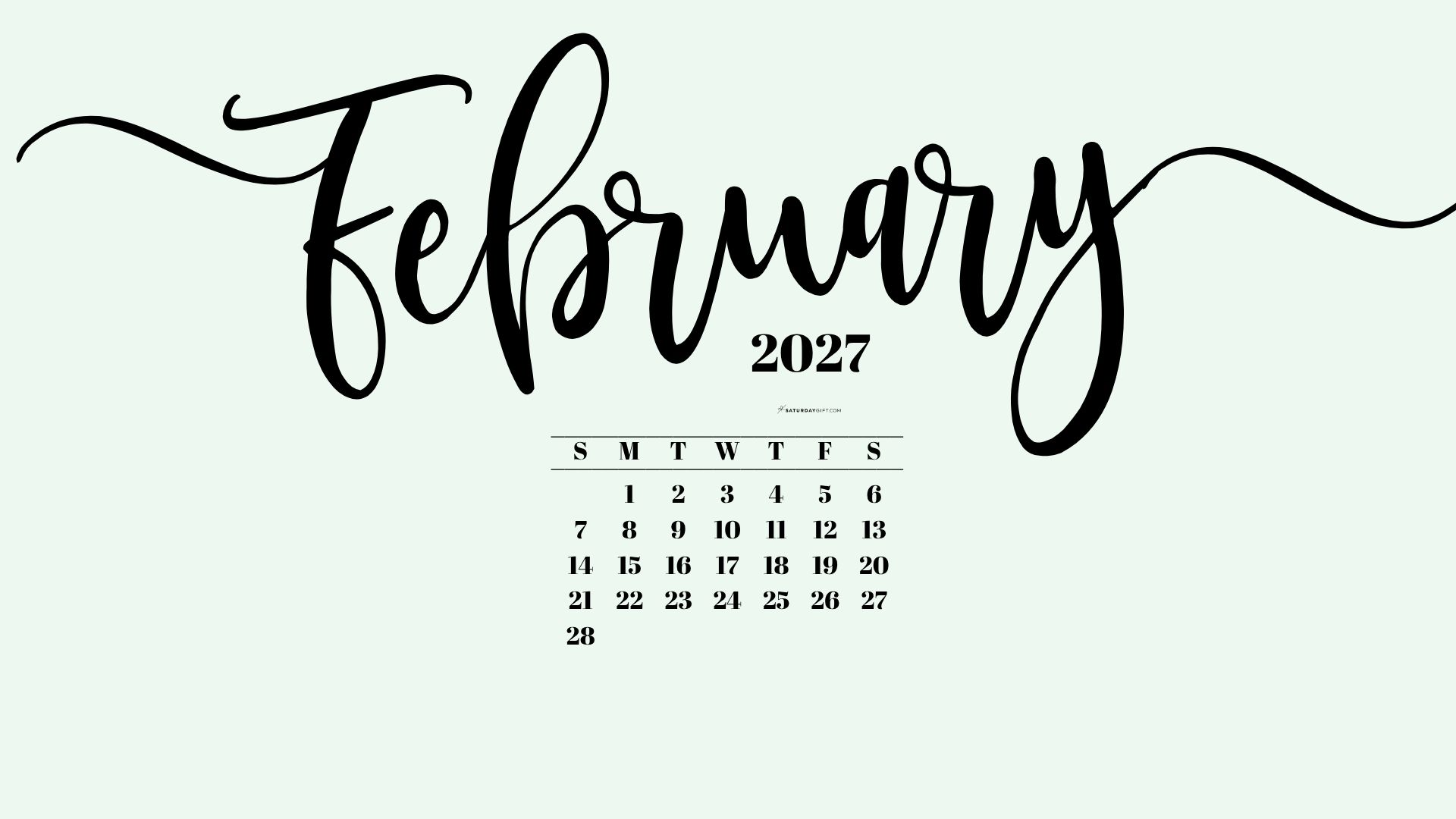 February 2027 Desktop Background Wallpaper - Green | SaturdayGift