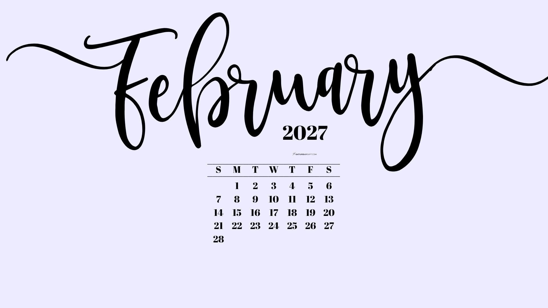 February 2027 Desktop Background Wallpaper - Lilac | SaturdayGift