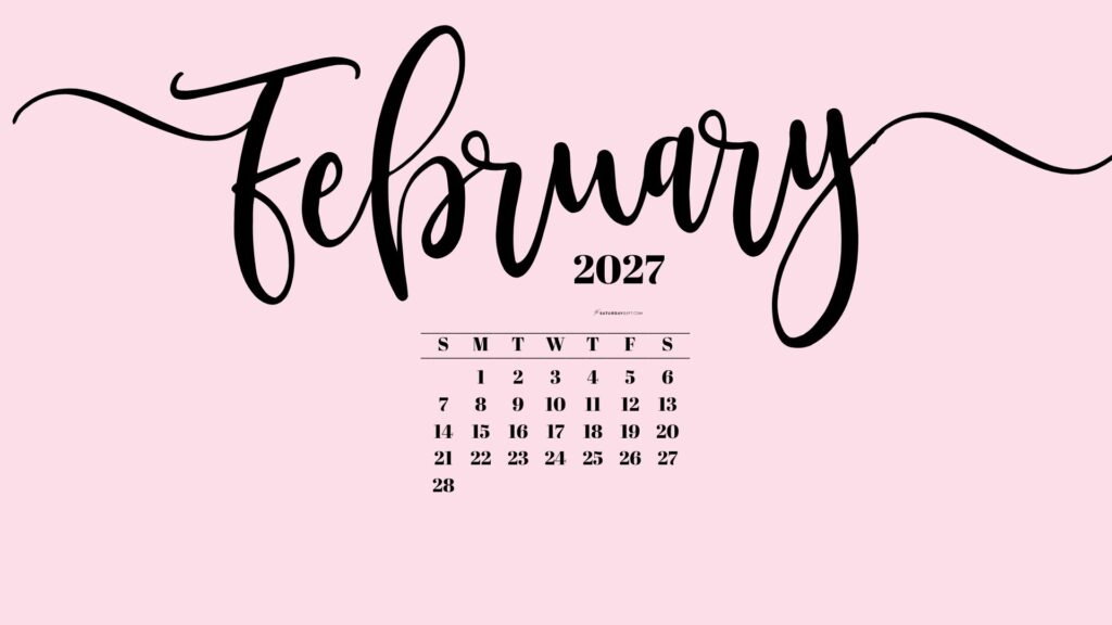February 2027 Desktop Background Wallpaper - Pink | SaturdayGift