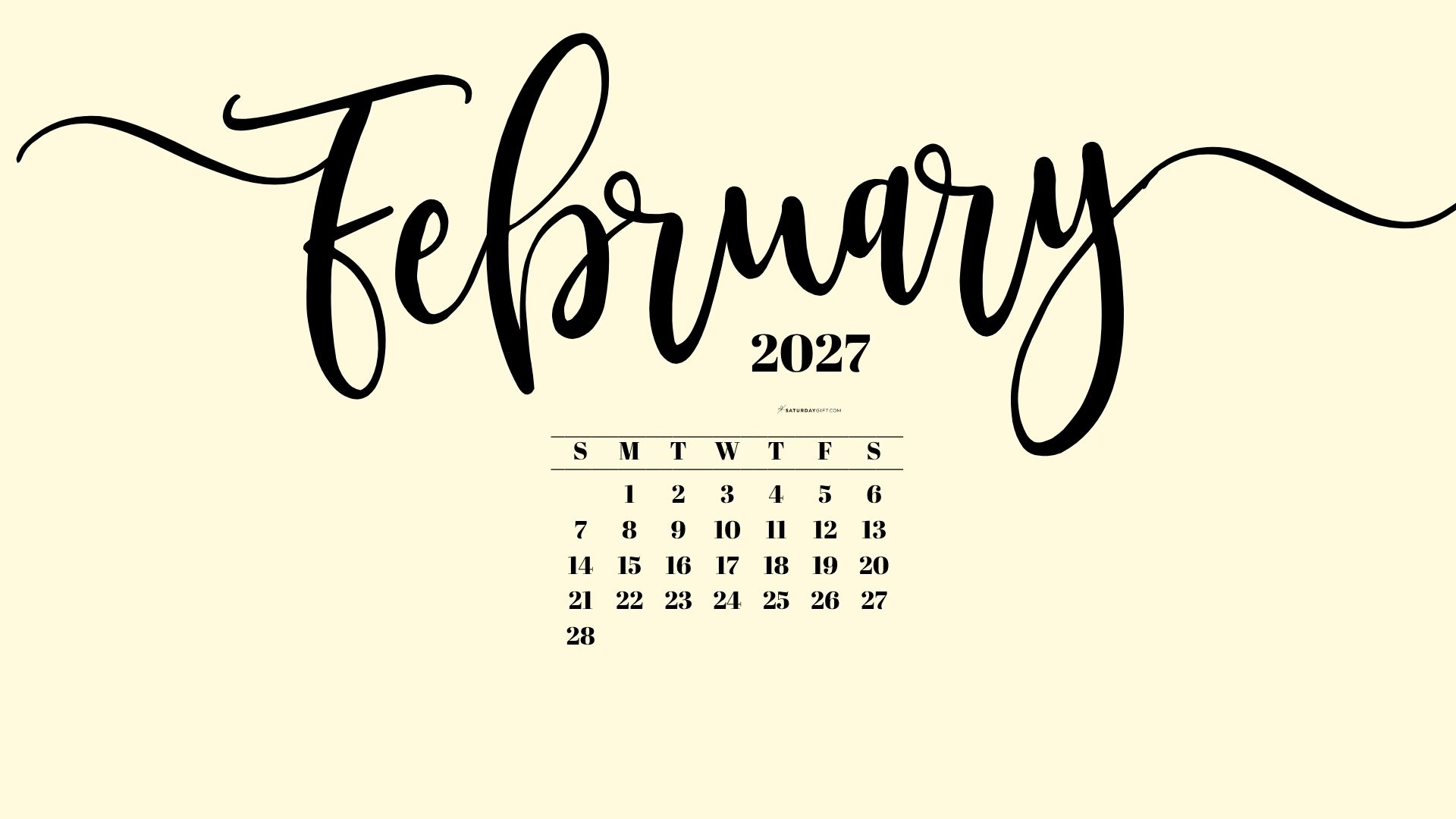 February 2027 Desktop Background Wallpaper - Yellow | SaturdayGift