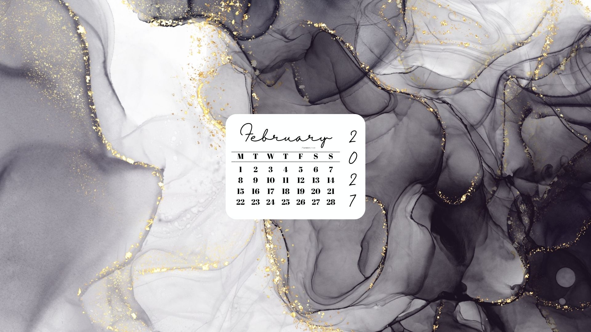 February 2027 Desktop Wallpaper Background - Grey & Gold | SaturdayGift