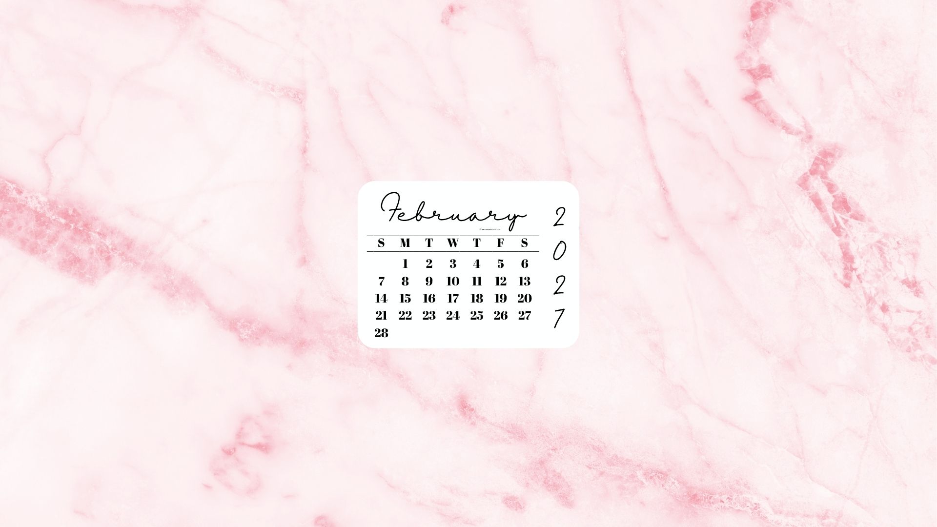February 2027 Desktop Wallpaper Background - Light Rose | SaturdayGift