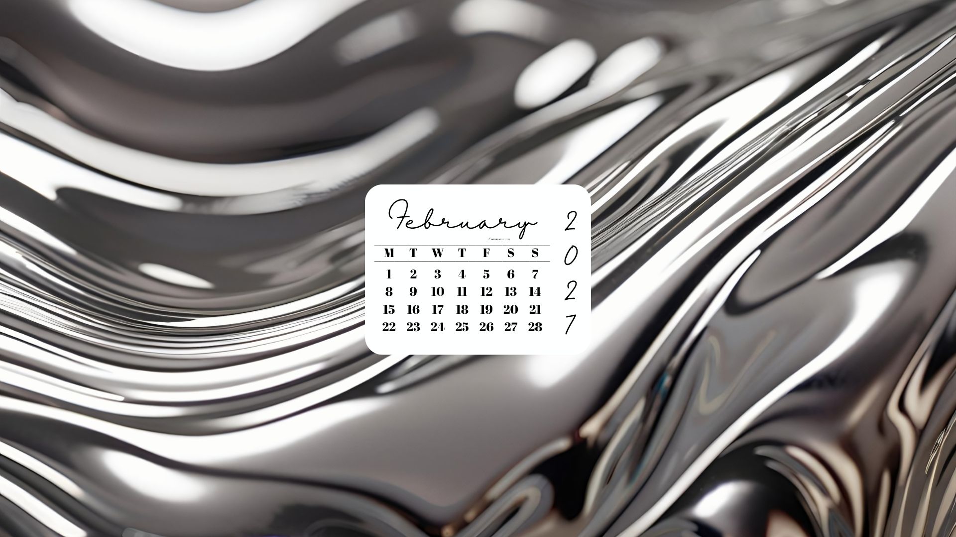 February 2027 Desktop Wallpaper Background - Liquid Silver | SaturdayGift