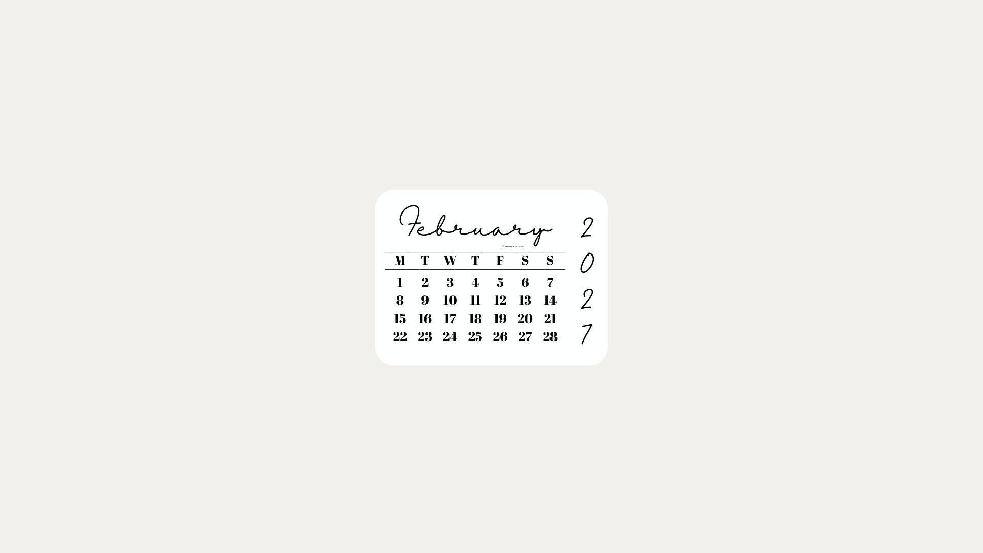 February 2027 Desktop Wallpaper Background - Minimal Beige | SaturdayGift
