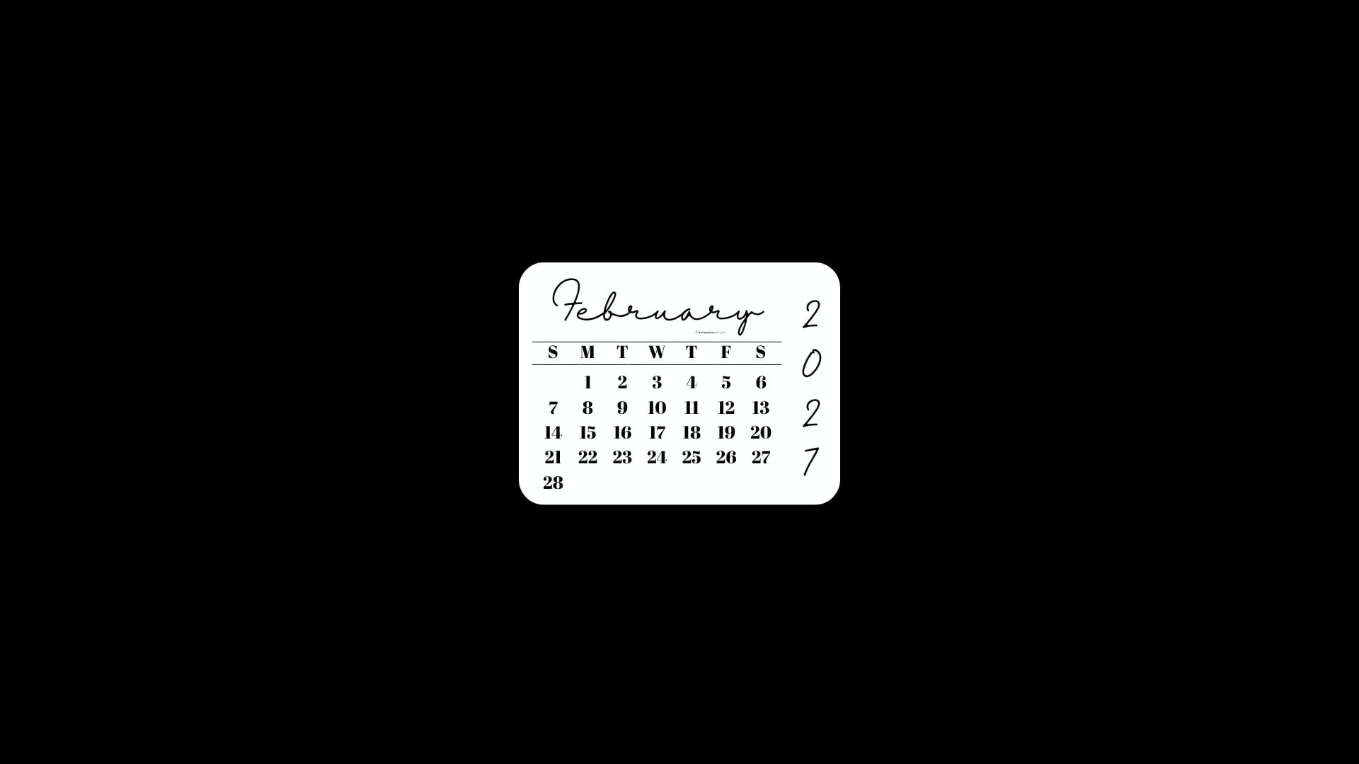 February 2027 Desktop Wallpaper Background - Minimal Black | SaturdayGift