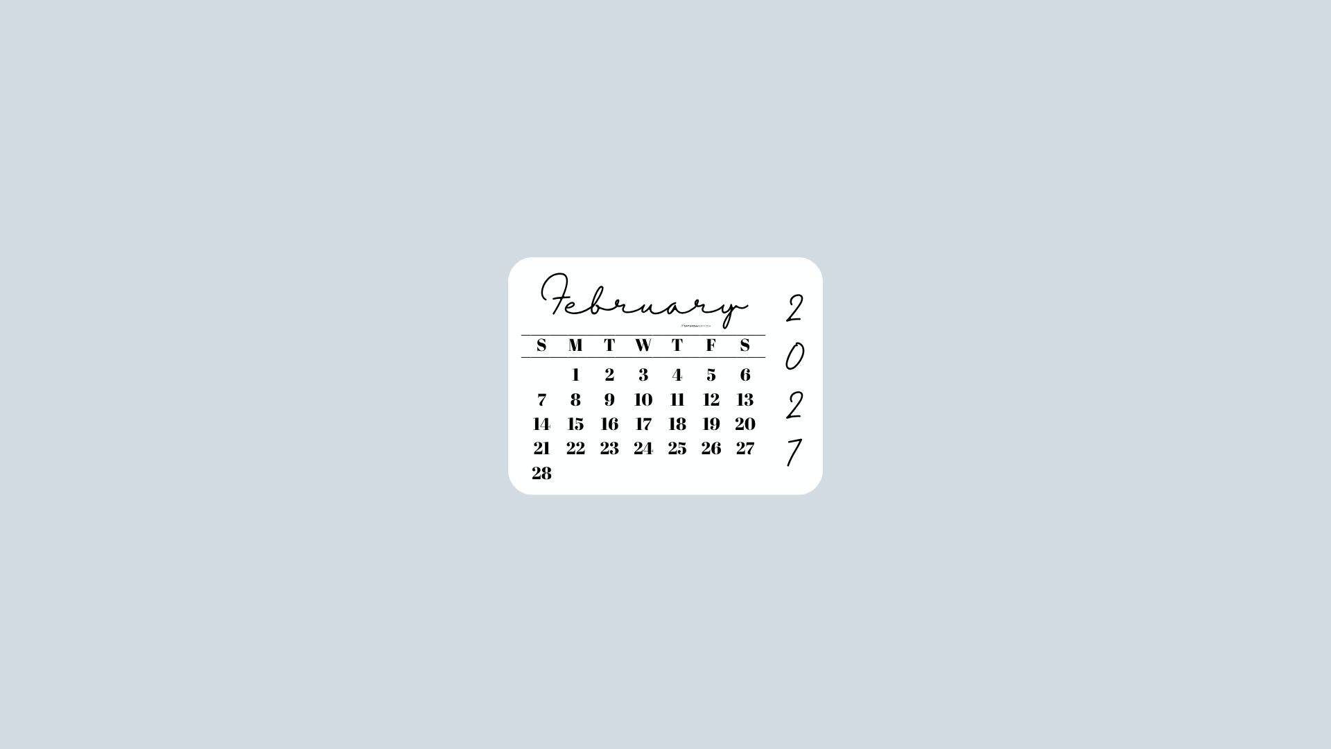 February 2027 Desktop Wallpaper Background - Minimal Grey | SaturdayGift