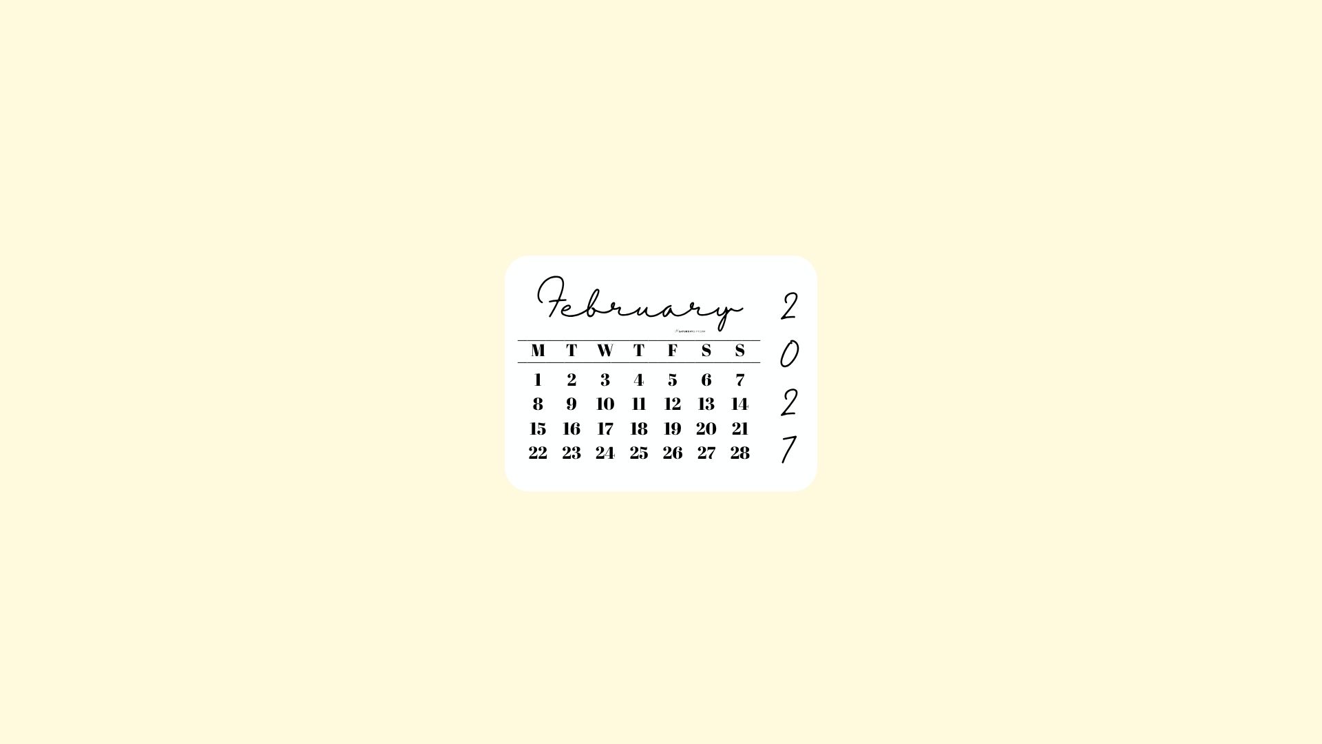 February 2027 Desktop Wallpaper Background - Minimal Yellow | SaturdayGift