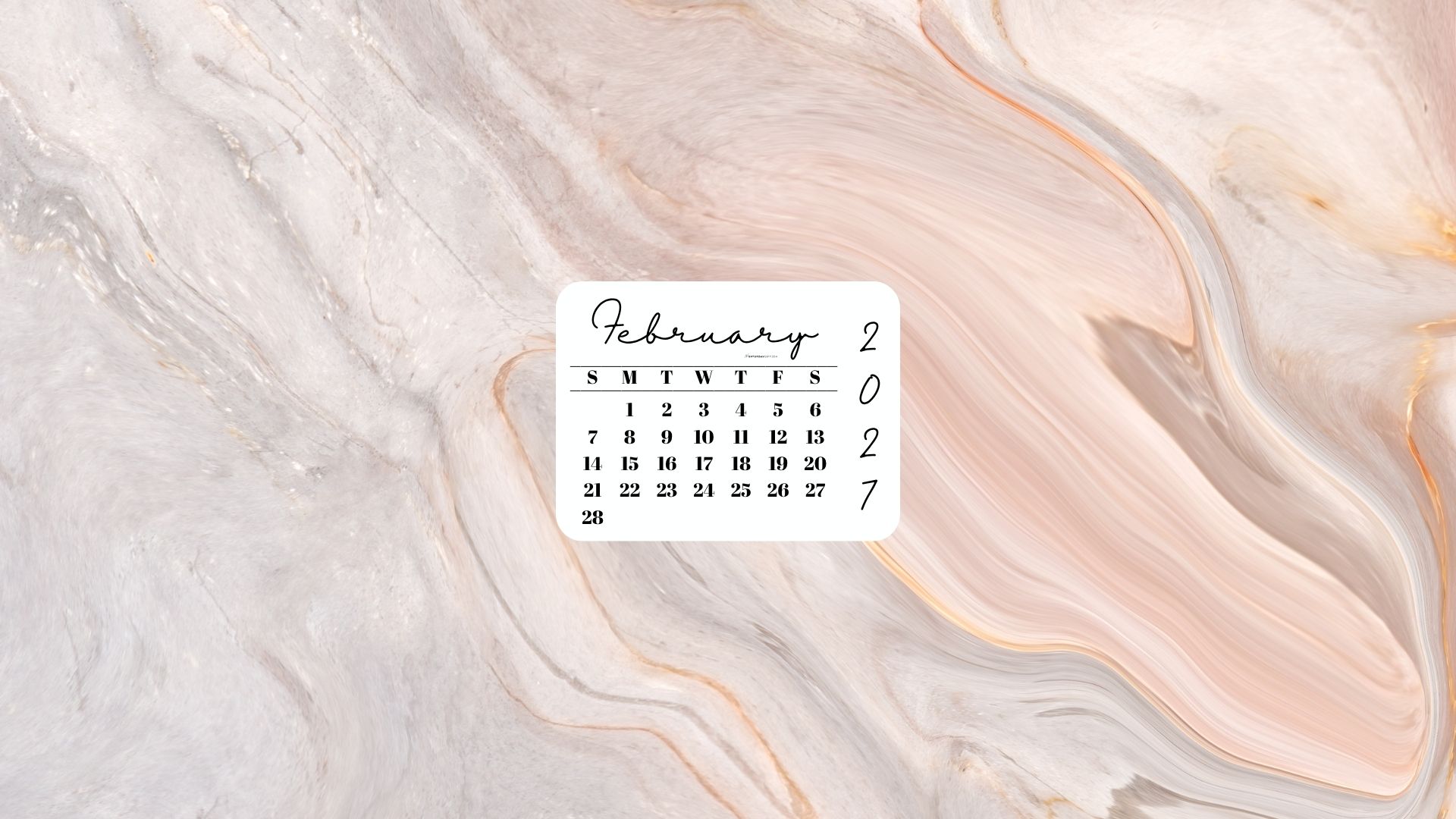 February 2027 Desktop Wallpaper Background - Peach Marble | SaturdayGift