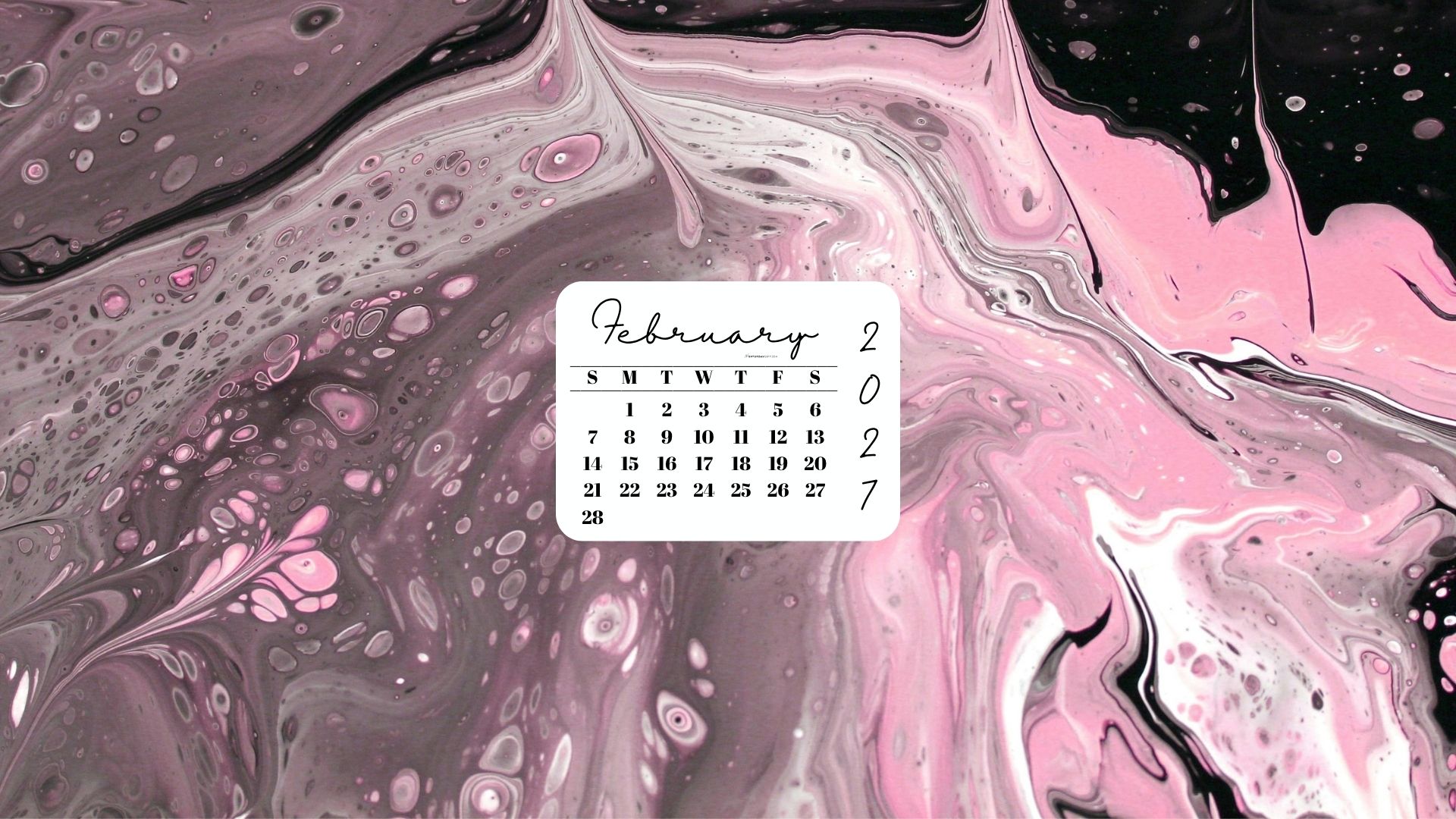 February 2027 Desktop Wallpaper Background - Pink & Black | SaturdayGift